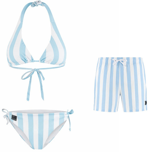 Striped, Light Blue, Mother and Son Bikini/Swimming Trunks