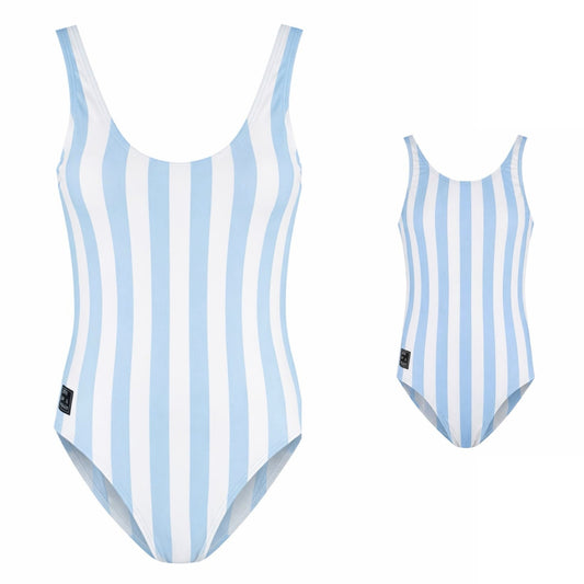 Striped, Light Blue, Mother and Daughter Swimsuit