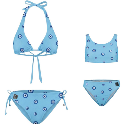 Eye, Blue, Mother and daughter bikinis
