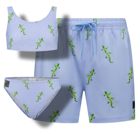 Gecko, Blau, Badehosen/Bikini für Vater und Tochter