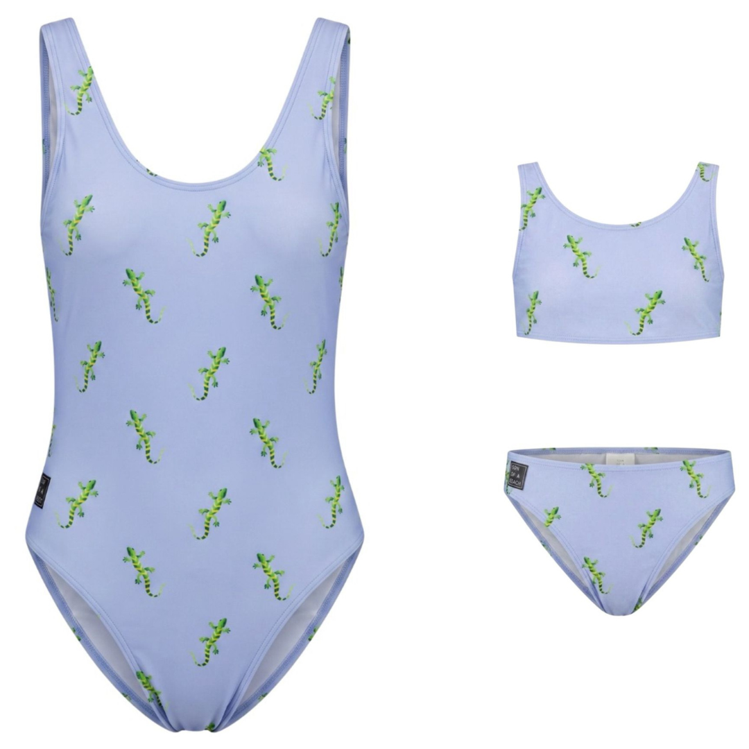 Gekko, Blau, Mutter & Tochter Badeanzug / Bikini