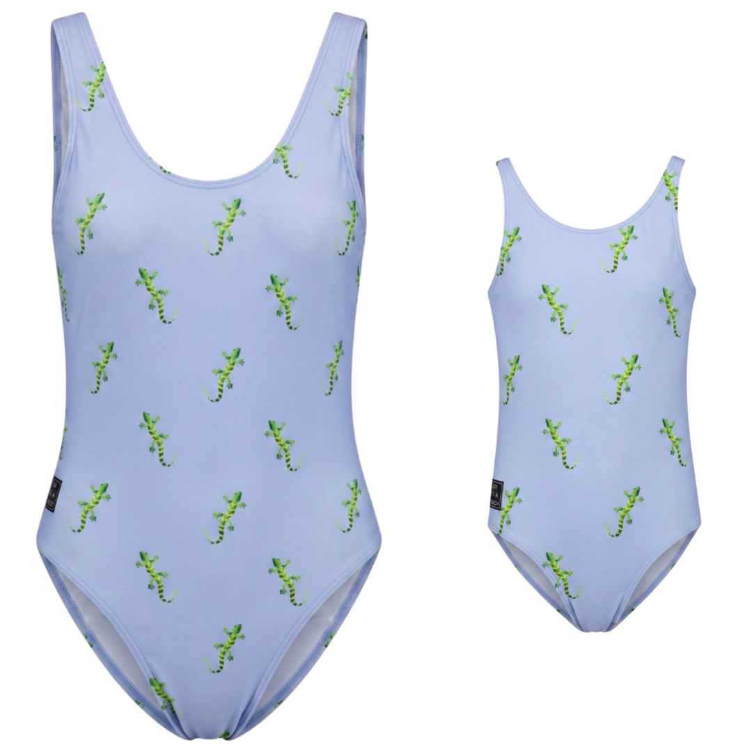 Gecko, Blau, Badeanzug für Mutter und Tochter