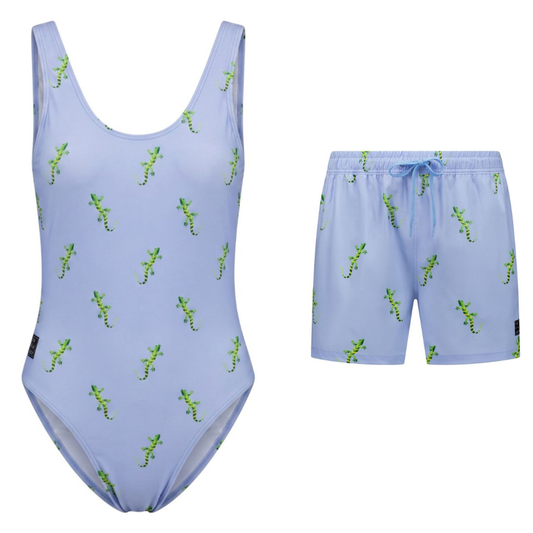 Gecko, Blau, Mutter-Sohn-Badeanzug/Badehose