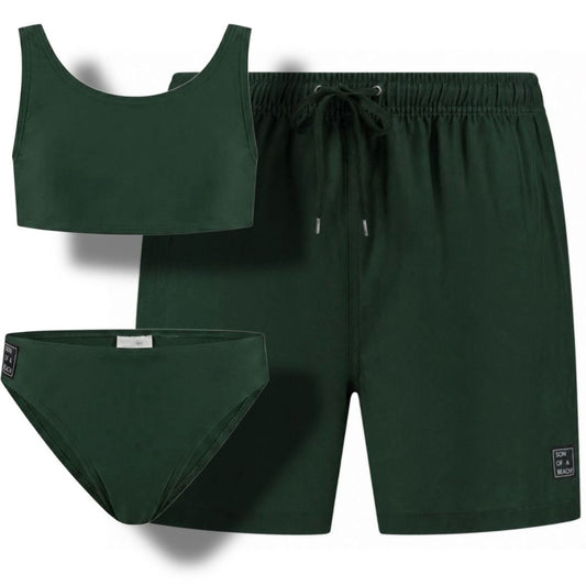 Solid, Grün, Badehosen/Bikini für Vater und Tochter
