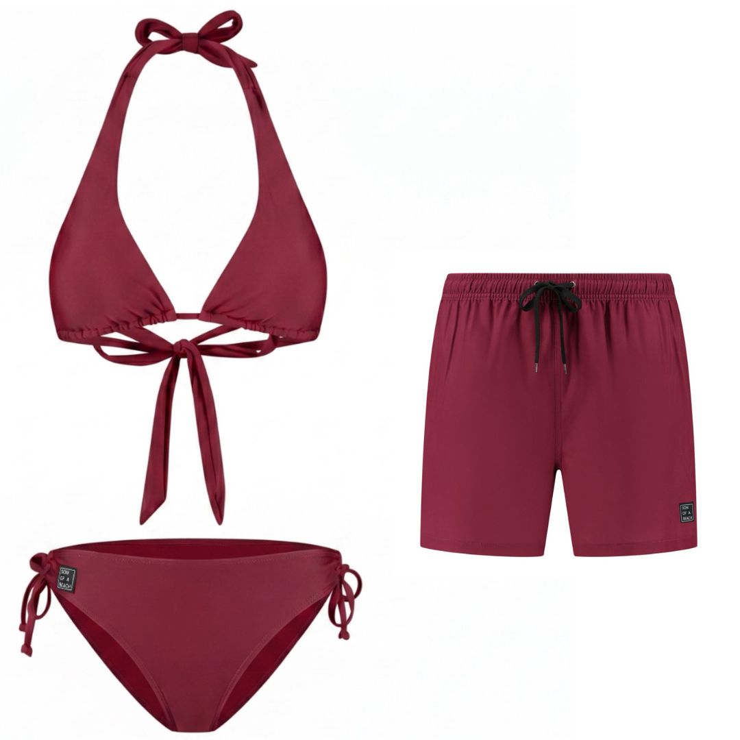 Solid, Dunkelrot, Mutter und Sohn Bikini/Badehose