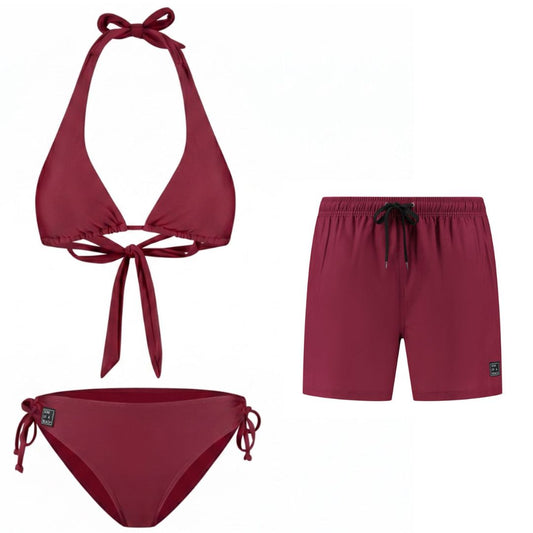 Solid, Dunkelrot, Mutter und Sohn Bikini/Badehose