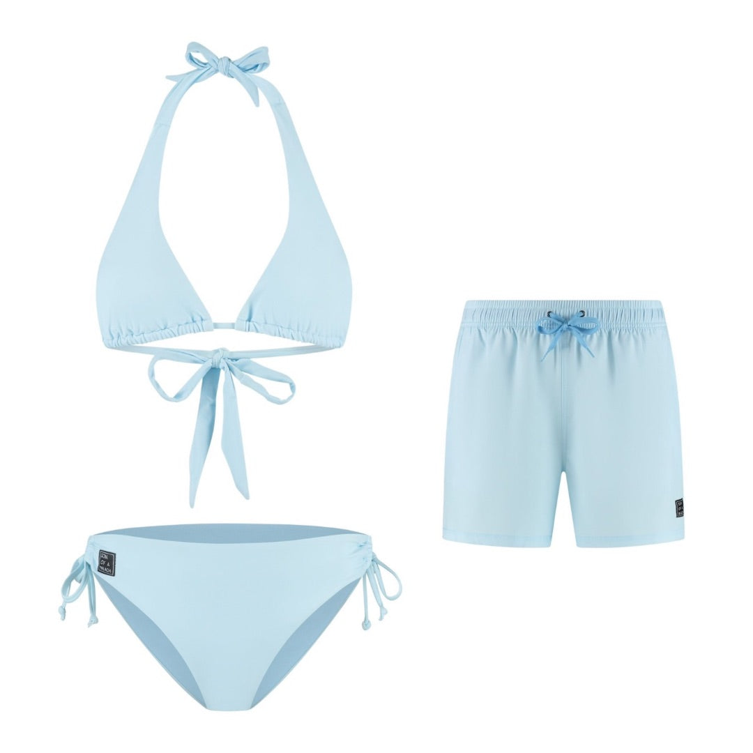 Einfarbig, Hellblau, Mutter und Sohn Bikini/Badehose
