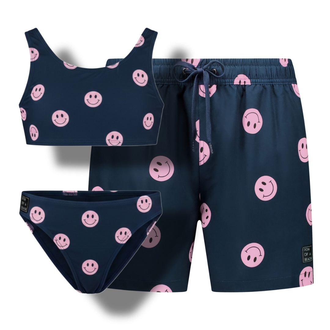 Smiley, Blau, Badehose/Bikini für Vater und Tochter