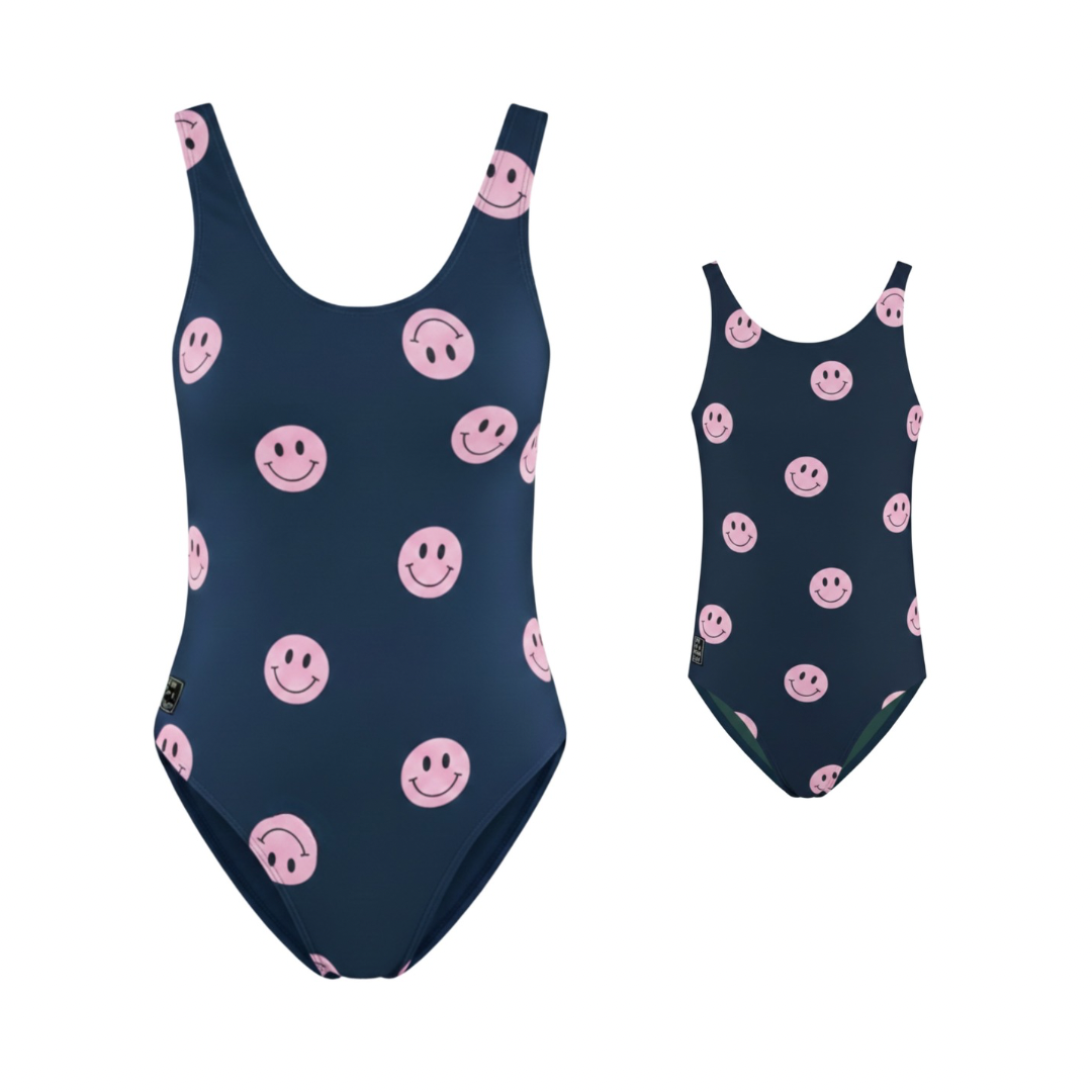 Smiley, Blau, Badeanzug für Mutter und Tochter