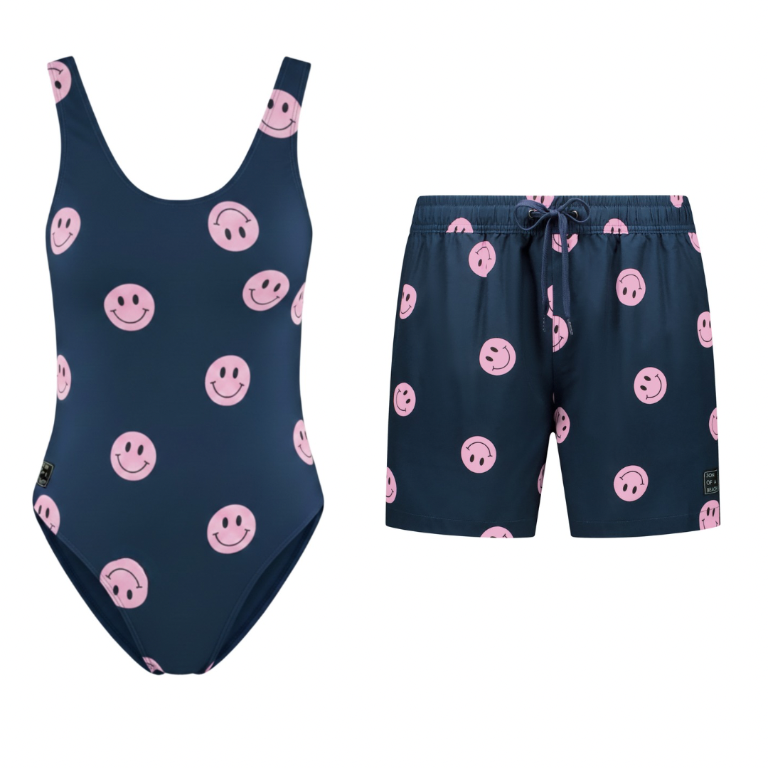 Smiley, Blue, Mother and son swimsuit/swimming trunks