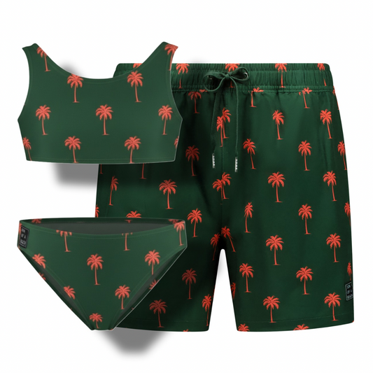 Palme, Dunkelgrün, Badeanzug/Bikini für Vater und Tochter