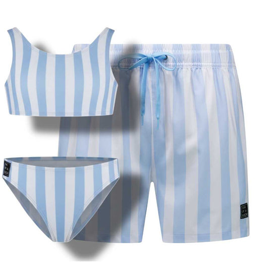 Faded-Stripe, Light blue, Father and daughter swimwear