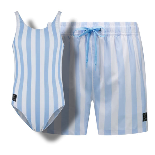 Faded-Stripe, Light blue, Father and daughter swimwear