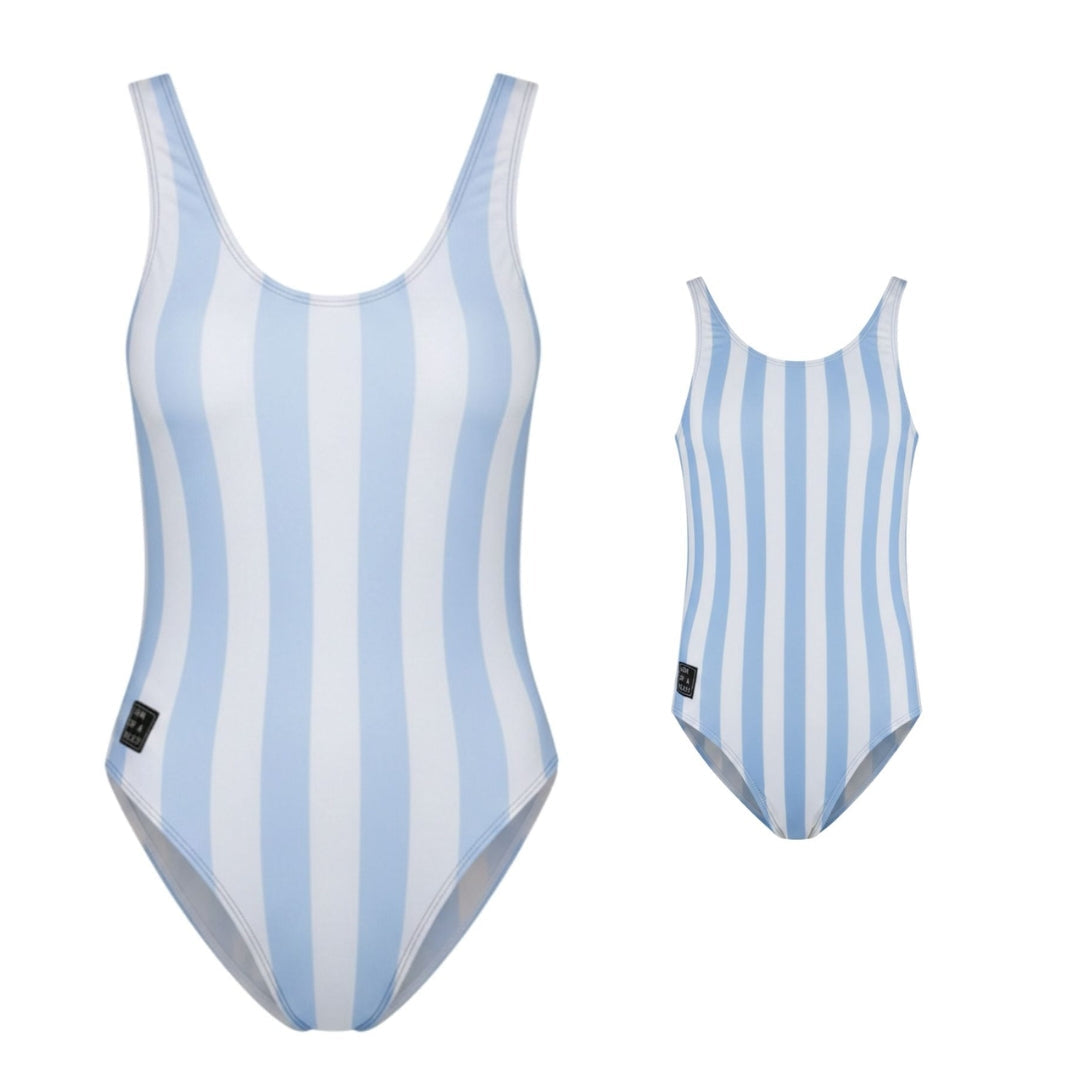 Faded-Striped, Light Blue, Mother and Daughter Swimsuit