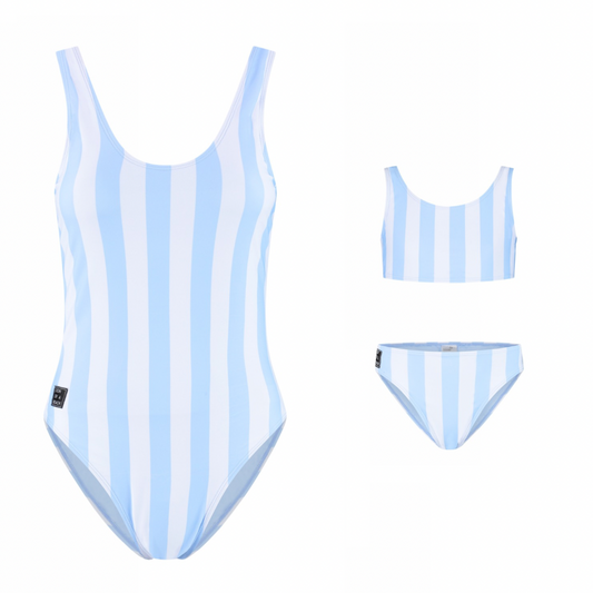 Striped, Light Blue, Mother and Daughter Swimsuit/Bikini