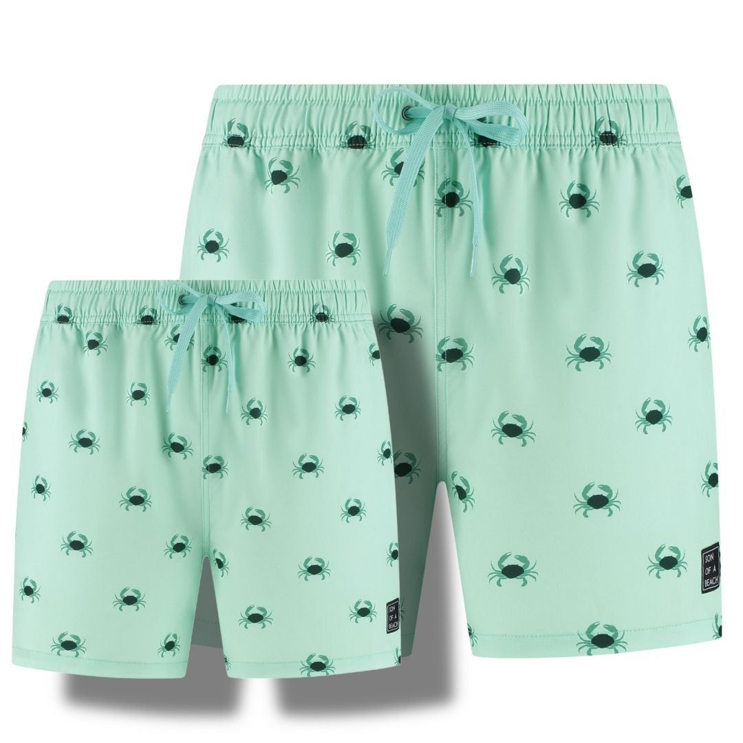 Crab, Green, Father and son swim shorts