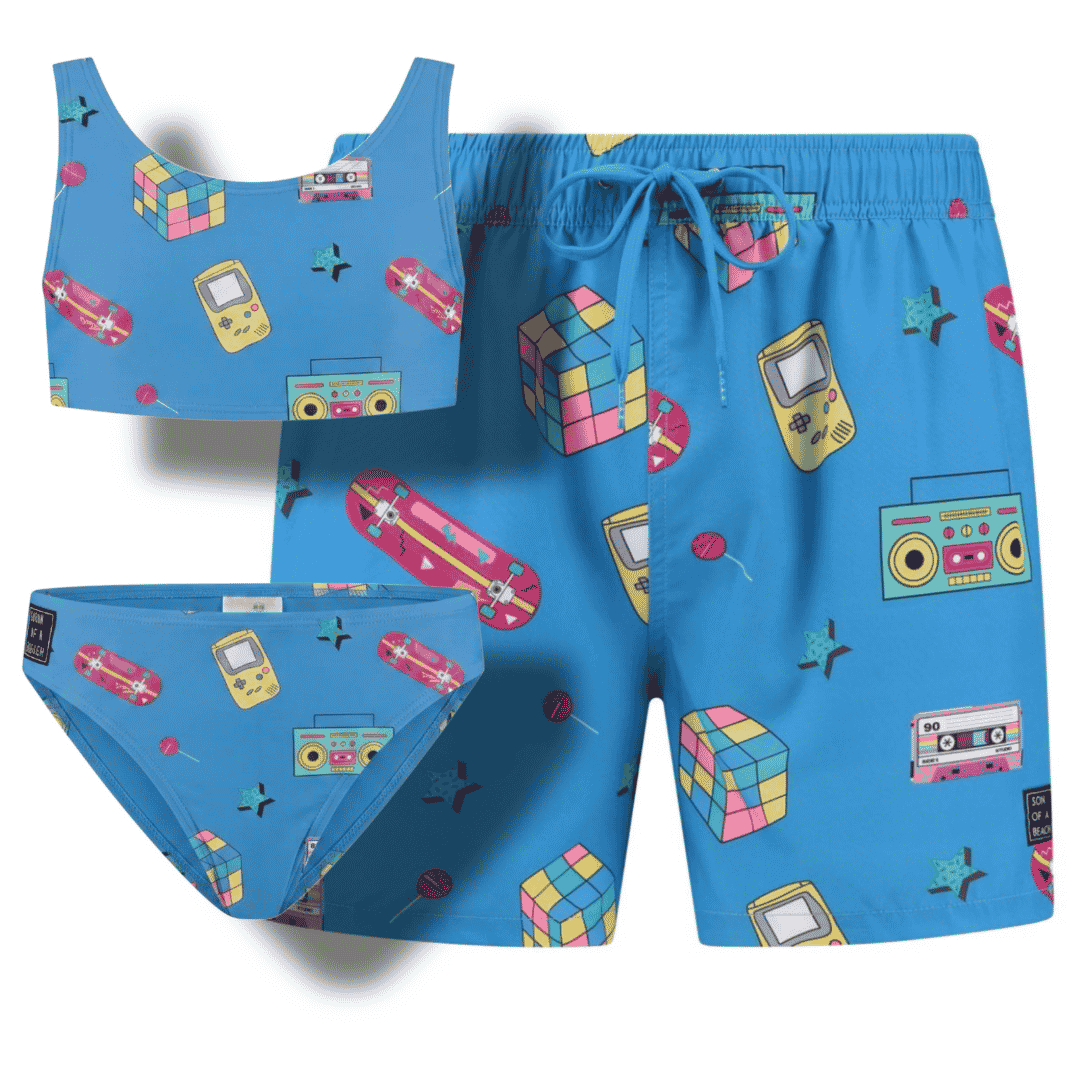 Retro, Badehosen/Bikini für Vater und Tochter