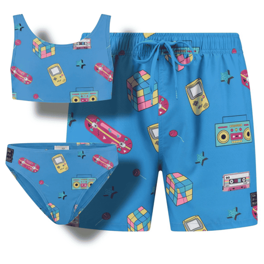 Retro, Badehosen/Bikini für Vater und Tochter