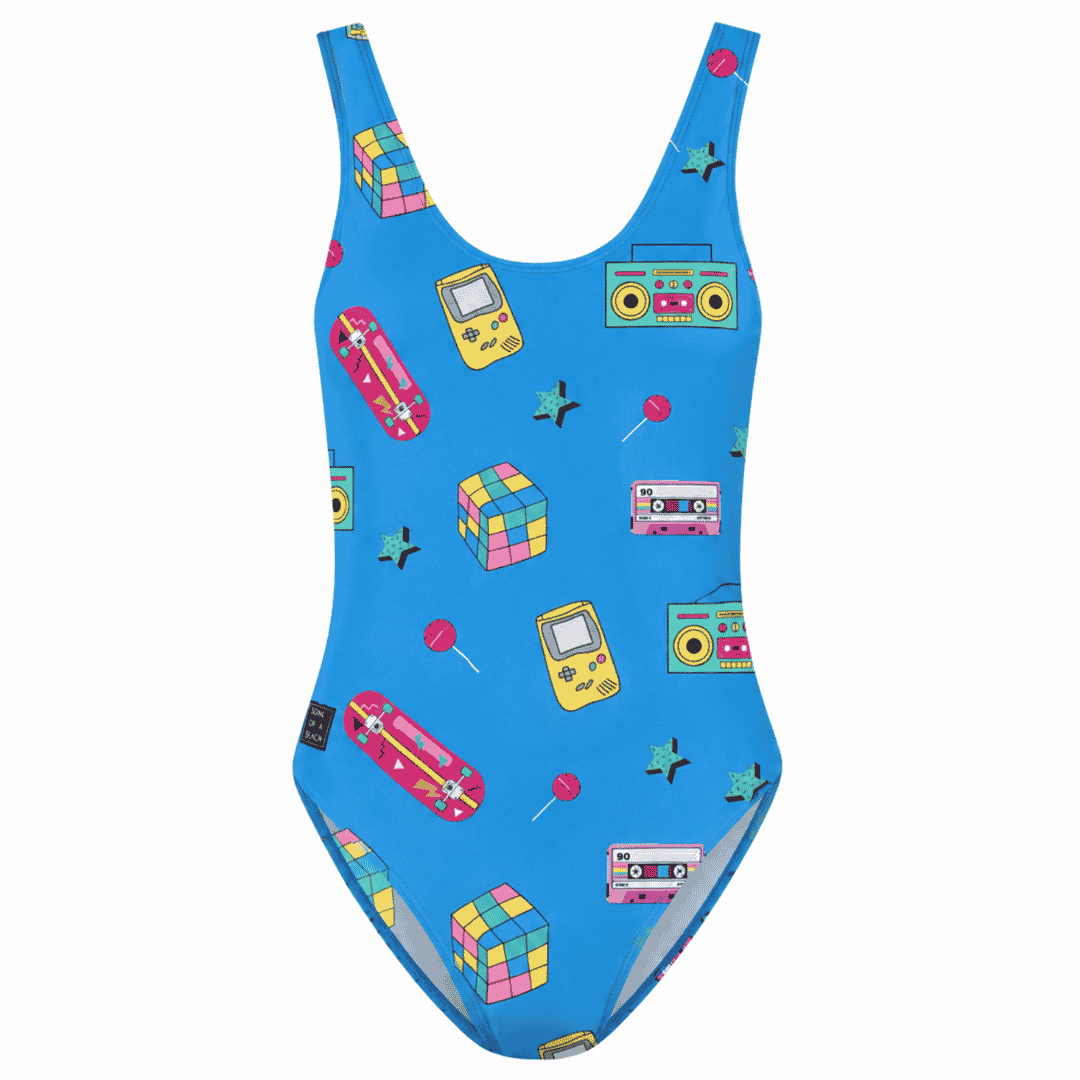 Retro, Blau, Damen Badeanzug