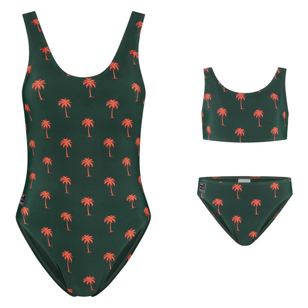 Palme, Dunkelgrün, Mutter & Tochter Badeanzug / Bikini