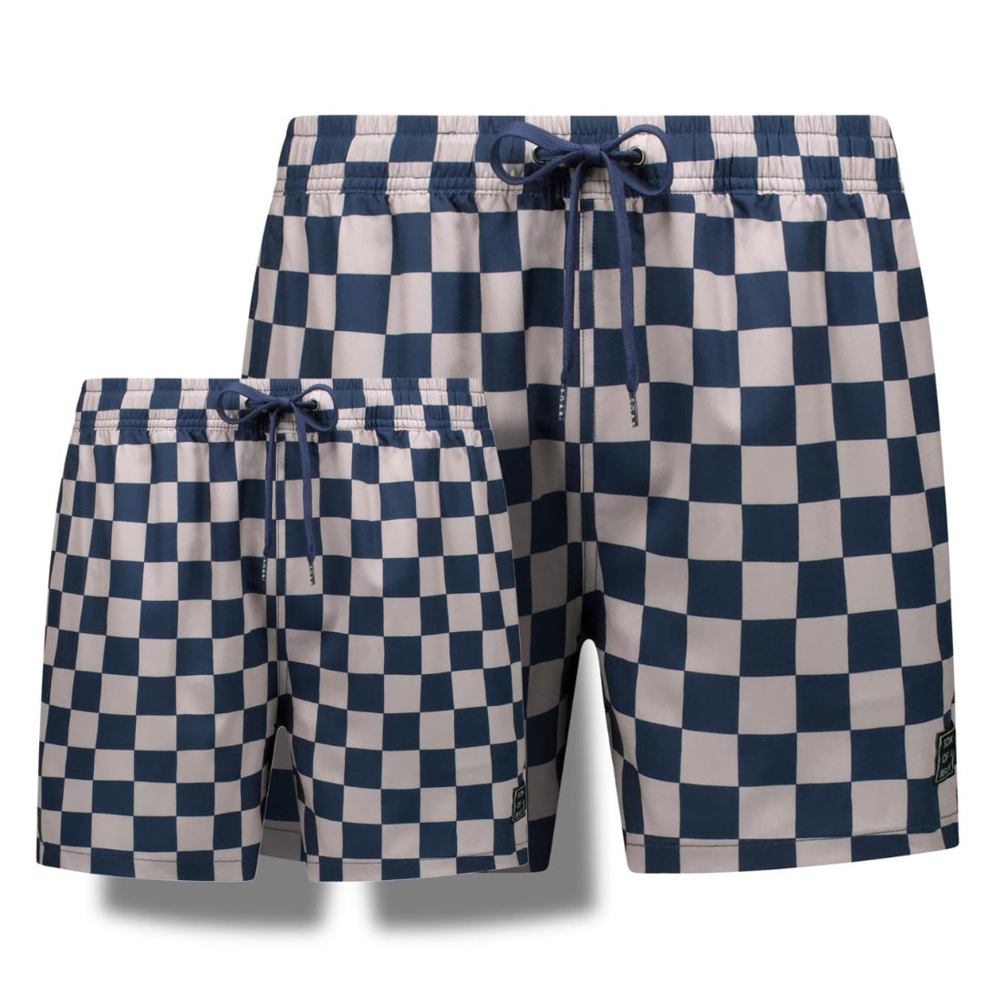 Check, Blue, Father and son swim shorts