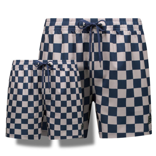 Check, Blue, Father and son swim shorts